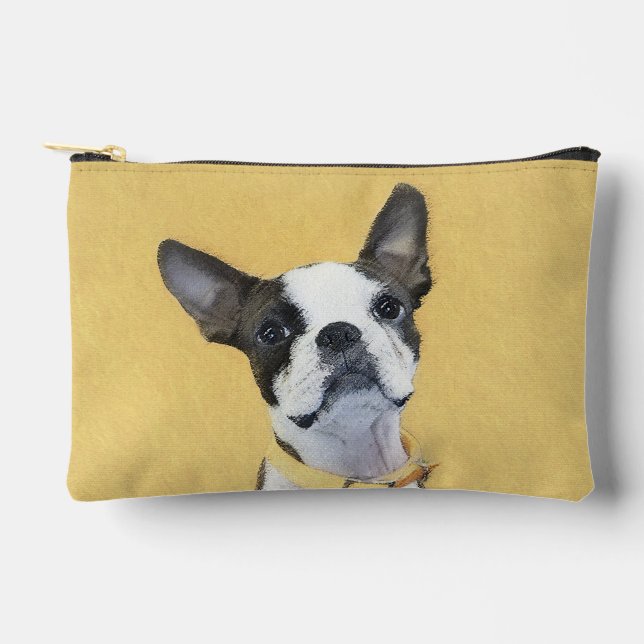 Boston Terrier Black and White Painting Dog Art Zubehörtasche (Vorderseite)