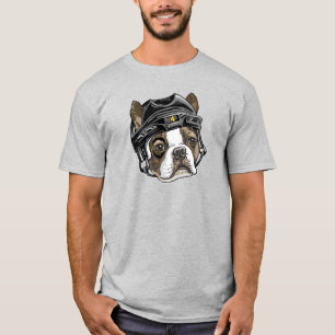 Boston Terrier Black Hockey Helm T-Shirt