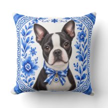 Boston Terrier Blau Chinoiserie Blumen Wurfdecke