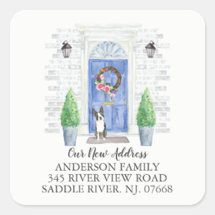 Boston Terrier Blue Door New Address Label Aufkleb Quadratischer Aufkleber