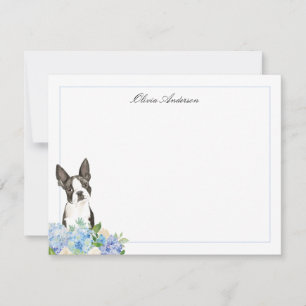 Boston Terrier Blue Hydrangea Personalisiert Mitteilungskarte