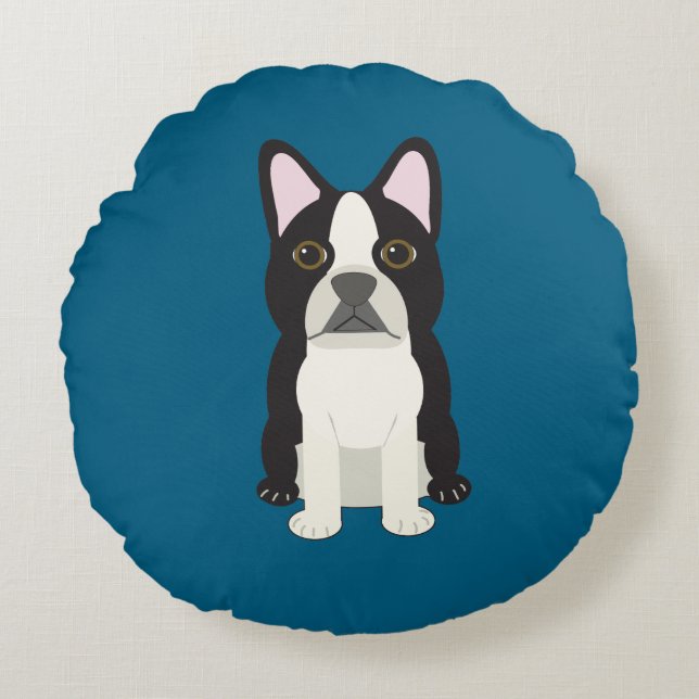 Boston Terrier blue Rundes Kissen (Vorderseite)