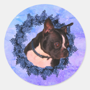 Boston Terrier Blume Wreath Dog Runder Aufkleber