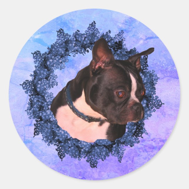 Boston Terrier Blume Wreath Dog Runder Aufkleber (Vorderseite)
