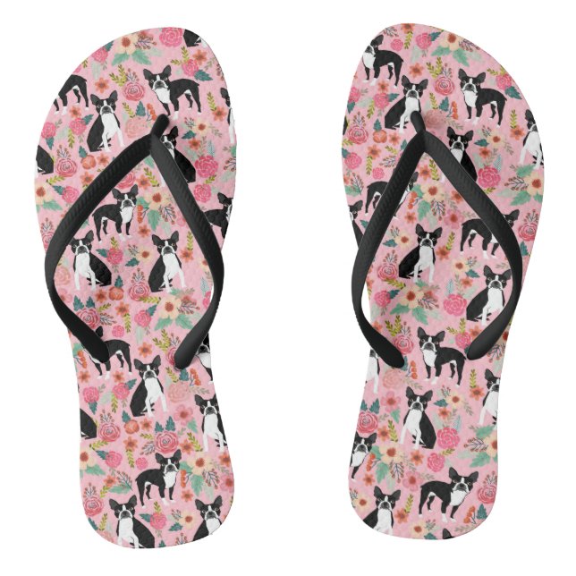 Boston Terrier Blumenschuhe - Hunde Blume Flip Flops (Fußbett)
