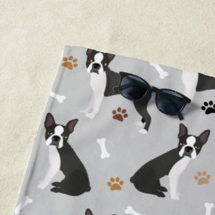 Boston Terrier Bones and Paws Beach Handtuch