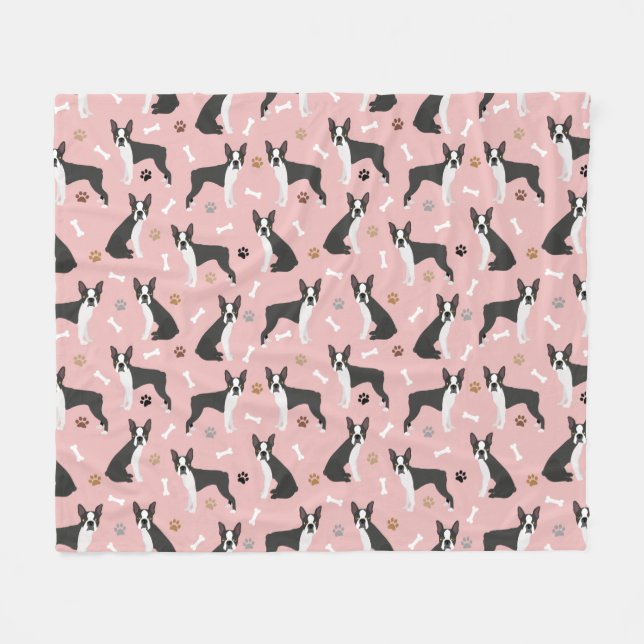 Boston Terrier Bones and Paws Fleece Blanket (Vorderseite (Horizontal))