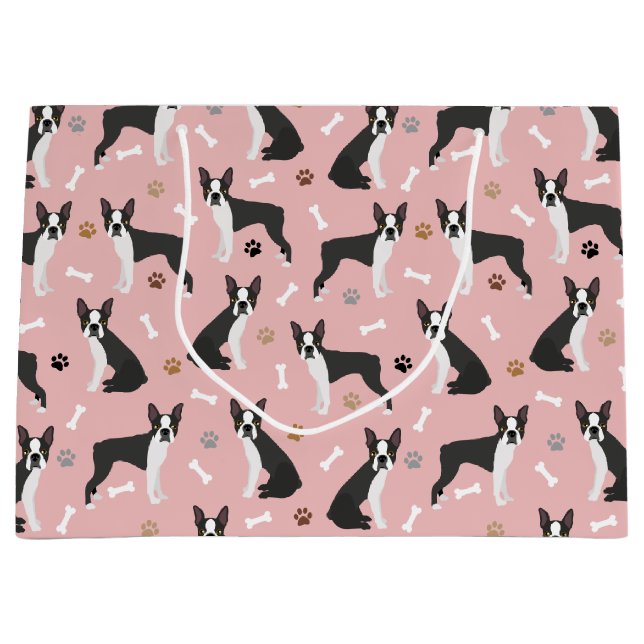 Boston Terrier Bones and Paws Große Geschenktasche Große Geschenktüte (Vorderseite)