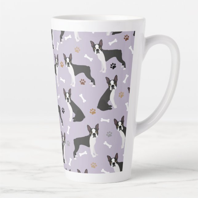 Boston Terrier Bones and Paws Latte Tasse (Rechts)