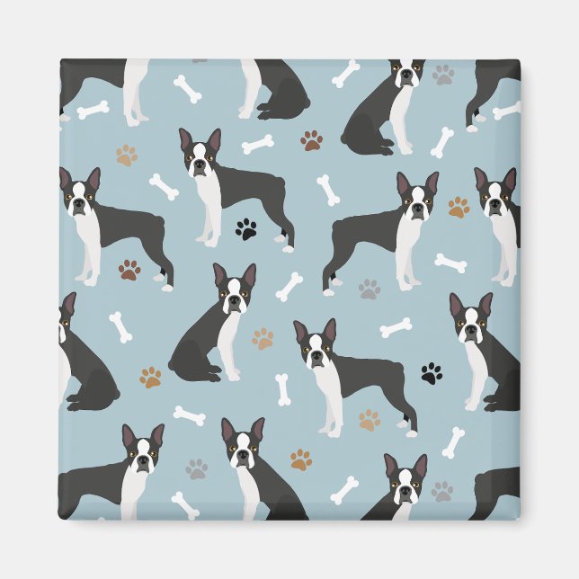 Boston Terrier Bones and Paws Magnet (Vorne)