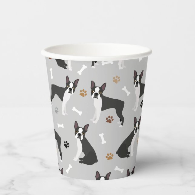 Boston Terrier Bones and Paws Paper Cups Pappbecher (Vorderseite)