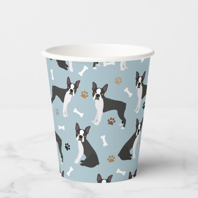 Boston Terrier Bones and Paws Pappbecher (Vorderseite)