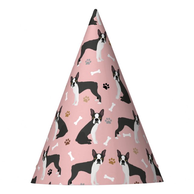 Boston Terrier Bones and Paws Party Hat Partyhütchen (Vorderseite)