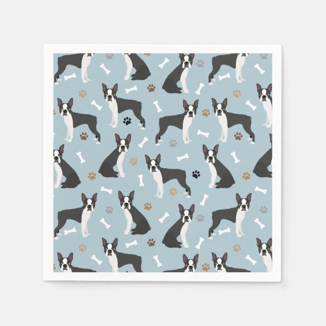 Boston Terrier Bones and Paws Serviette (Vorderseite)