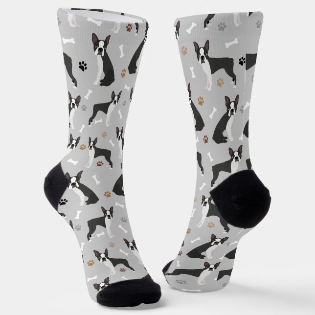 Boston Terrier Bones and Paws Socken (Gewinkelt)