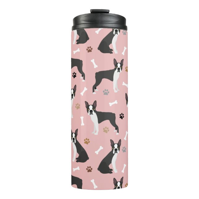 Boston Terrier Bones and Paws Thermal Tumbler Thermosbecher (Vorderseite)