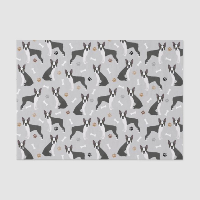 Boston Terrier Bones and Paws Tissue Paper Seidenpapier (Vorderseite)