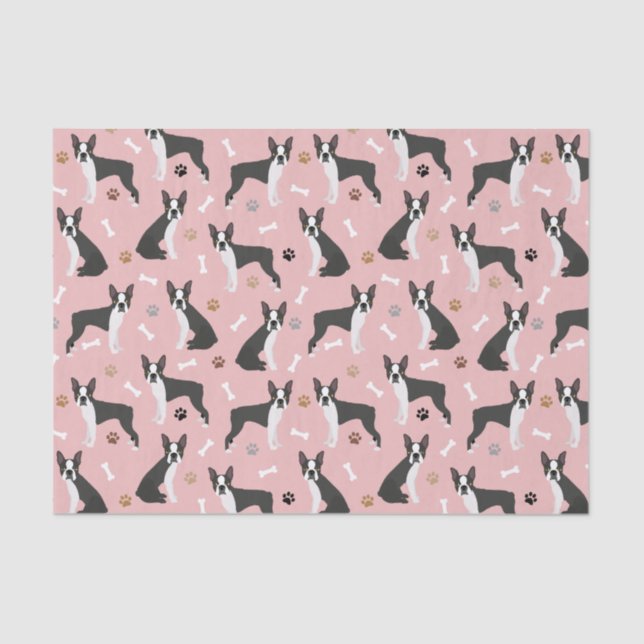 Boston Terrier Bones and Paws Tissue Paper Seidenpapier (Vorderseite)