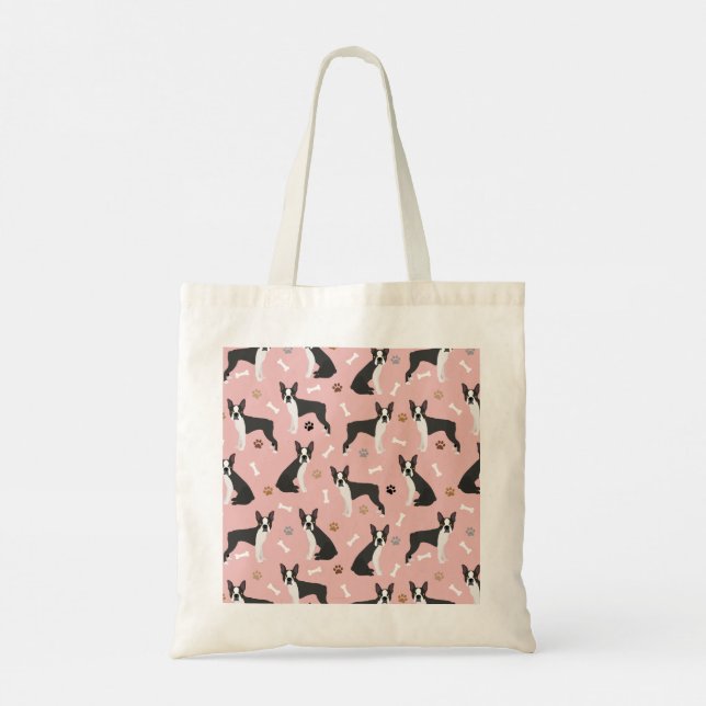 Boston Terrier Bones and Paws Tote Bag Tragetasche (Rückseite)