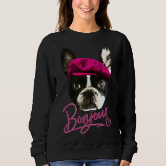 Boston Terrier Bonjour Pink Heart Französisch Sweatshirt