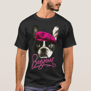 Boston Terrier Bonjour Pink Heart Französisch T-Shirt