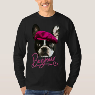 Boston Terrier Bonjour Pink Heart Französisch T-Shirt