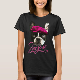 Boston Terrier Bonjour Pink Heart Französisch T-Shirt
