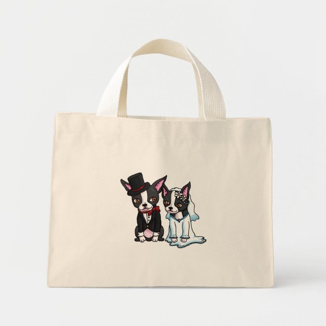 Boston Terrier Bride und Groom Mini Stoffbeutel (Vorne)