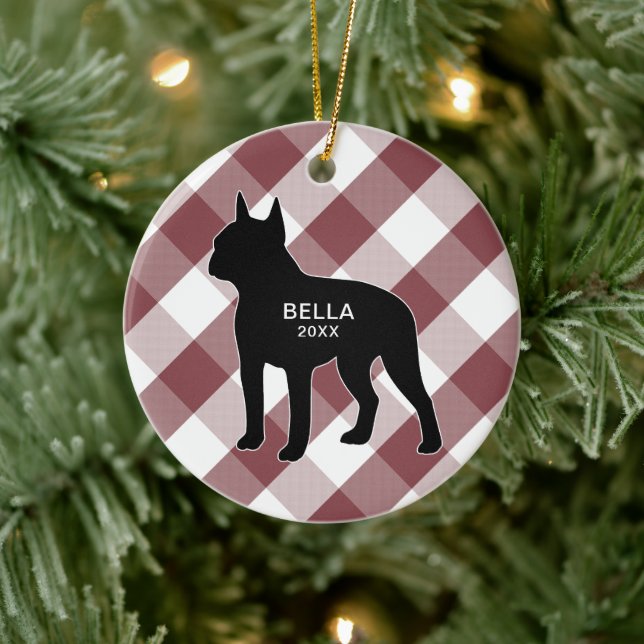 Boston Terrier Buffalo Karo Keramik Keramik Ornament (Baum)