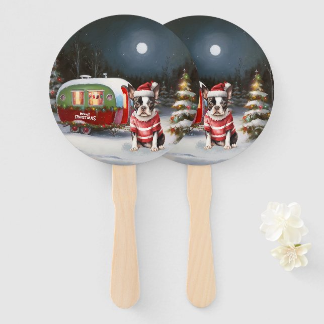 Boston Terrier Caravan Christmas Adventure Fächer (Vorne und Hinten)