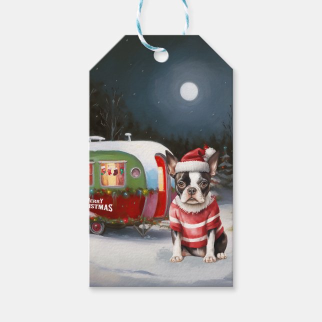 Boston Terrier Caravan Christmas Adventure Geschenkanhänger (Vorderseite)