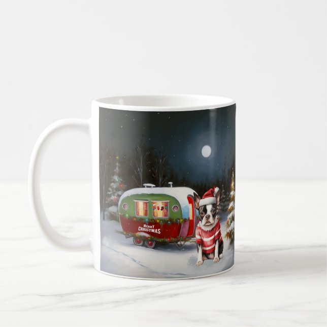 Boston Terrier Caravan Christmas Adventure Kaffeetasse (Links)