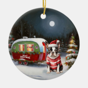 Boston Terrier Caravan Christmas Adventure Keramik Ornament