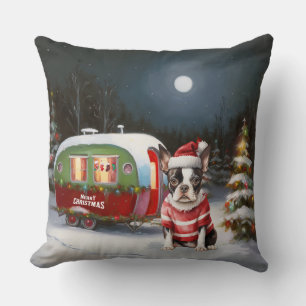 Boston Terrier Caravan Christmas Adventure Kissen