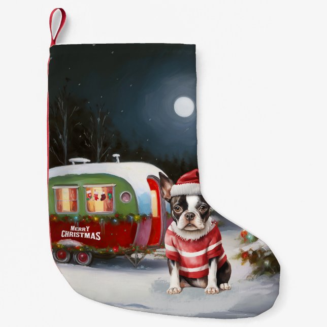 Boston Terrier Caravan Christmas Adventure Kleiner Weihnachtsstrumpf (Vorderseite)