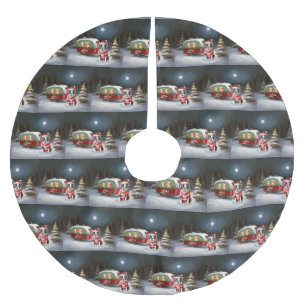 Boston Terrier Caravan Christmas Adventure Polyester Weihnachtsbaumdecke