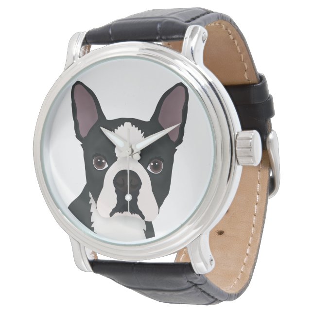 Boston Terrier Cartoon Armbanduhr (Schrägansicht)
