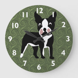 Boston Terrier Cartoon Große Wanduhr