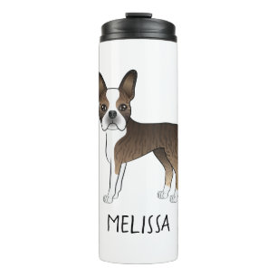Boston Terrier Cartoon-Hund mit brindelfarbenem Fe Thermosbecher