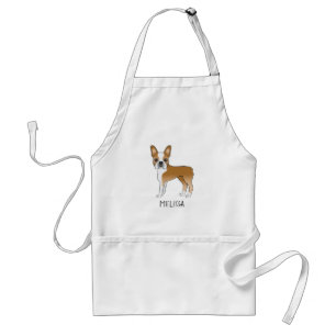 Boston Terrier Cartoon-Hund mit Rehbraun-Weiß-Fell Schürze