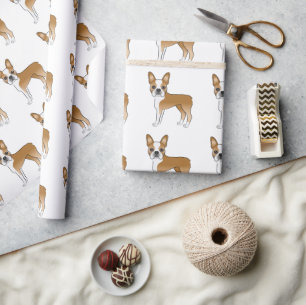 Boston-Terrier-Cartoon-Hundemuster in Rehbraun und Geschenkpapier