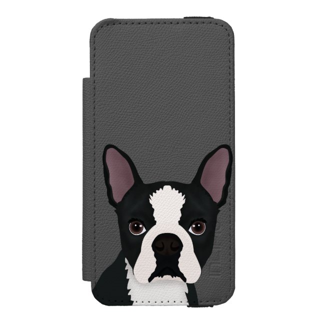Boston-Terrier-Cartoon Incipio iPhone Geldbeutel-Hülle (Folio Vorderseite)