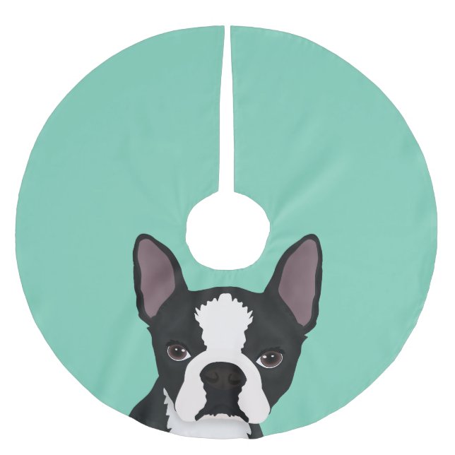 Boston-Terrier-Cartoon Polyester Weihnachtsbaumdecke (Vorderseite)