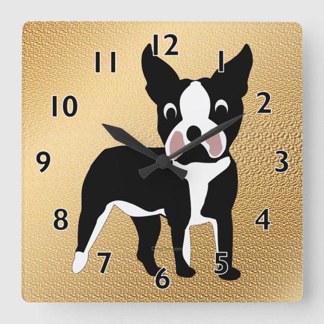 Boston Terrier Cartoon Quadratische Wanduhr (Vorderseite)