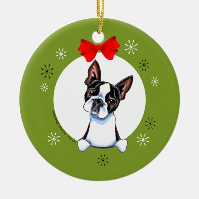 Boston Terrier Christmas Classic Keramikornament (Vorne)