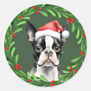 Boston Terrier Christmas Dog Puppy Mailing Runder Aufkleber