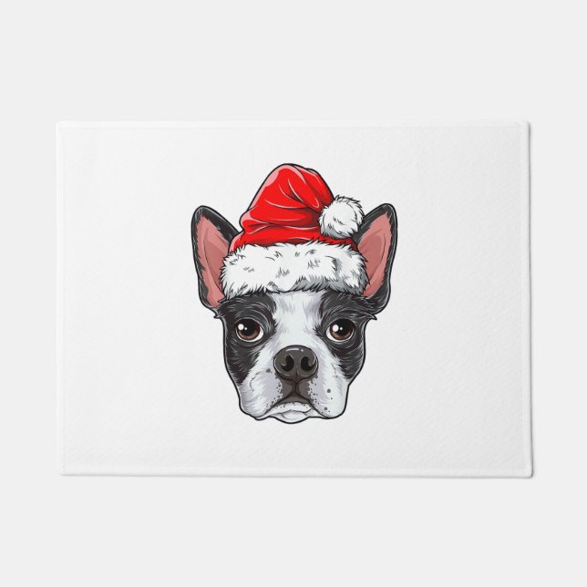 Boston Terrier Christmas Dog Weihnachtsmannmütze X Fußmatte (Vorderseite)