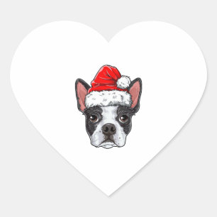 Boston Terrier Christmas Dog Weihnachtsmannmütze X Herz-Aufkleber