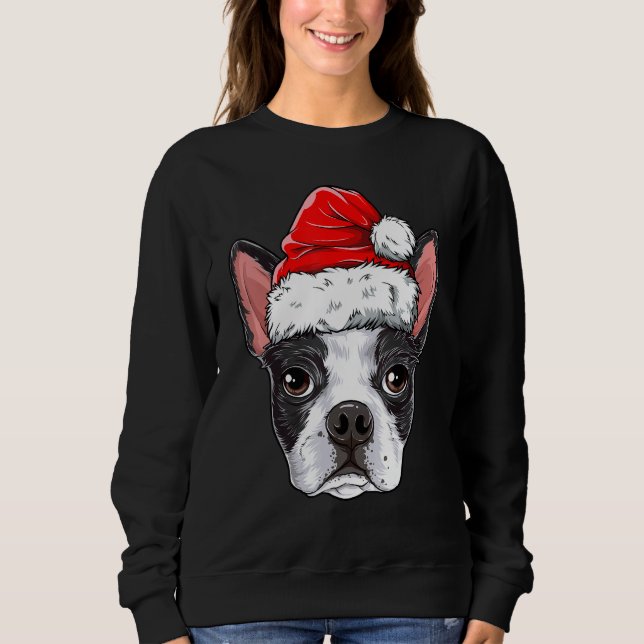 Boston Terrier Christmas Dog Weihnachtsmannmütze X Sweatshirt (Vorderseite)