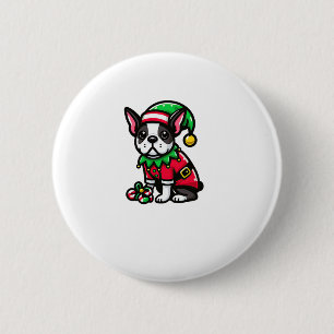 Boston Terrier Christmas Elf Funny Dog Xmas Button